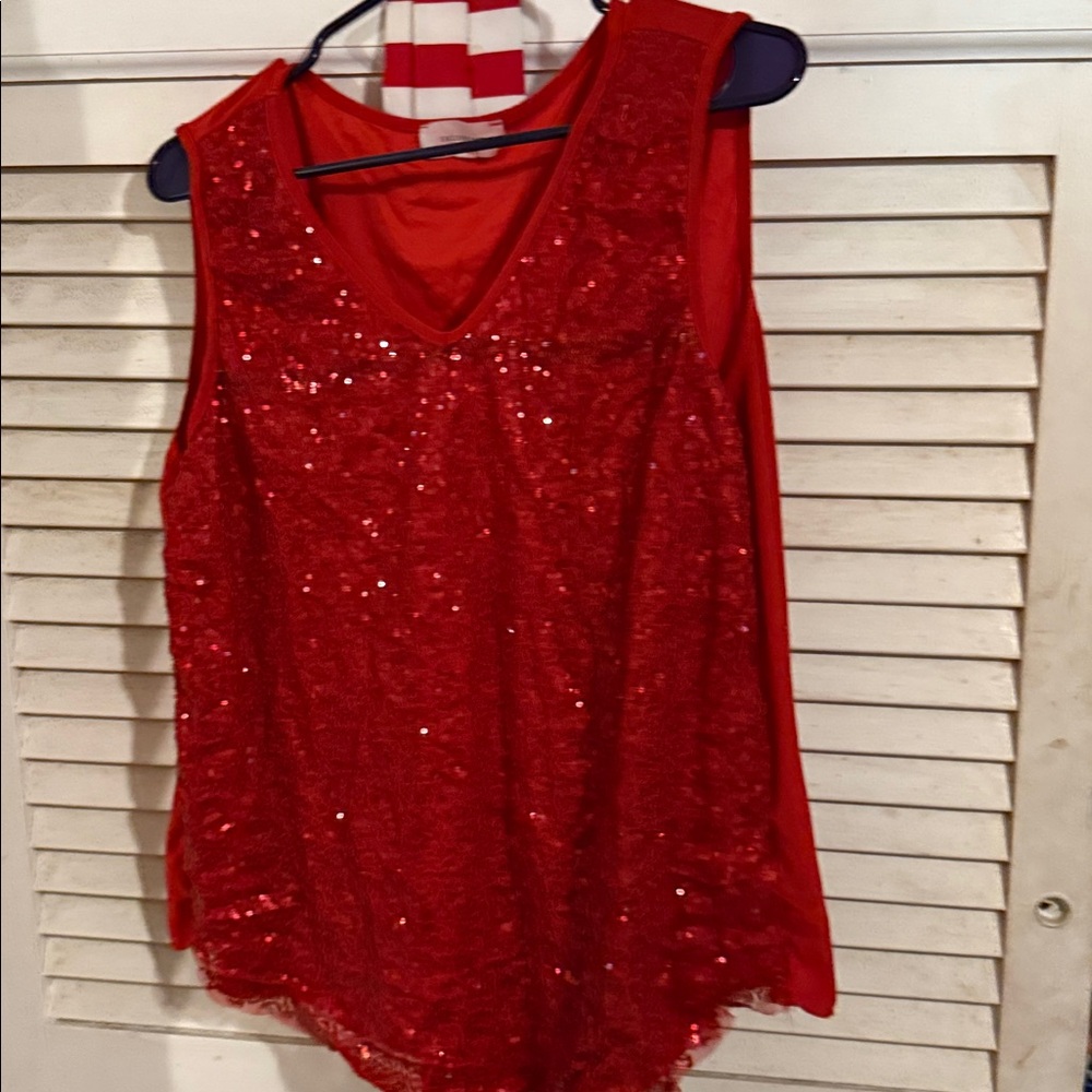 Red Sequin Sleeveless Top